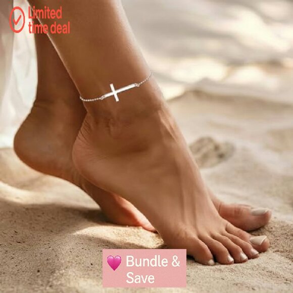 Sterling Silver Cross Anklet Adjustable 8+2 Inch Chain Religious Jewelry Gift - Picture 3 of 8